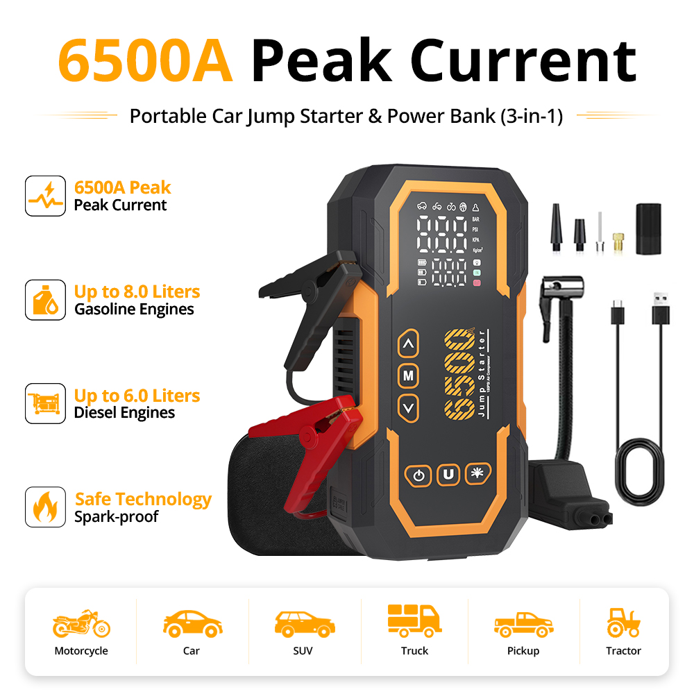 Solar Jump Starter Power Bank - جهاز تشغيل بطارية السيارة 6500A –