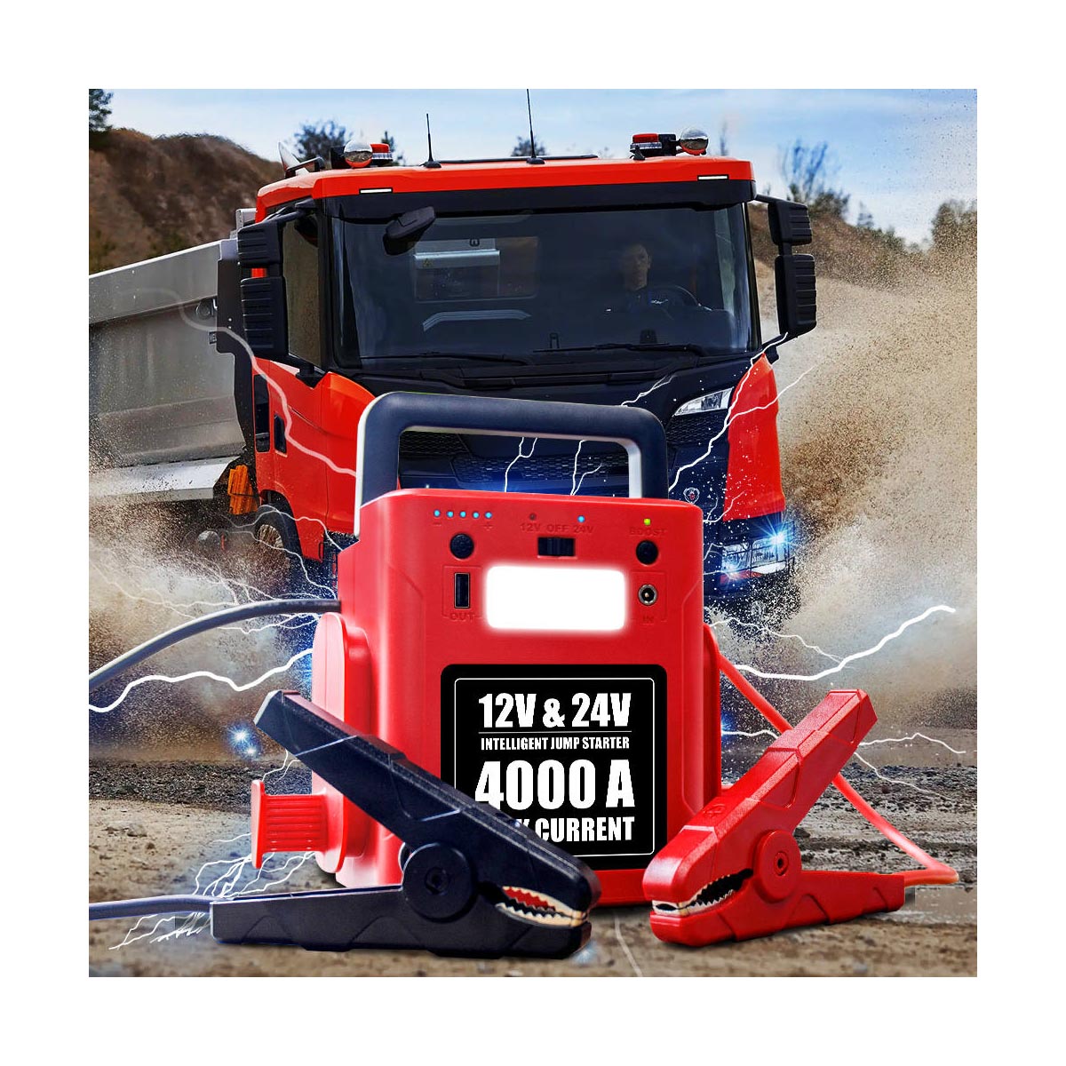 Car Jump Starter 12V 24V Truck - شاحن بطارية سيارة 12 فولت/24 فولت،