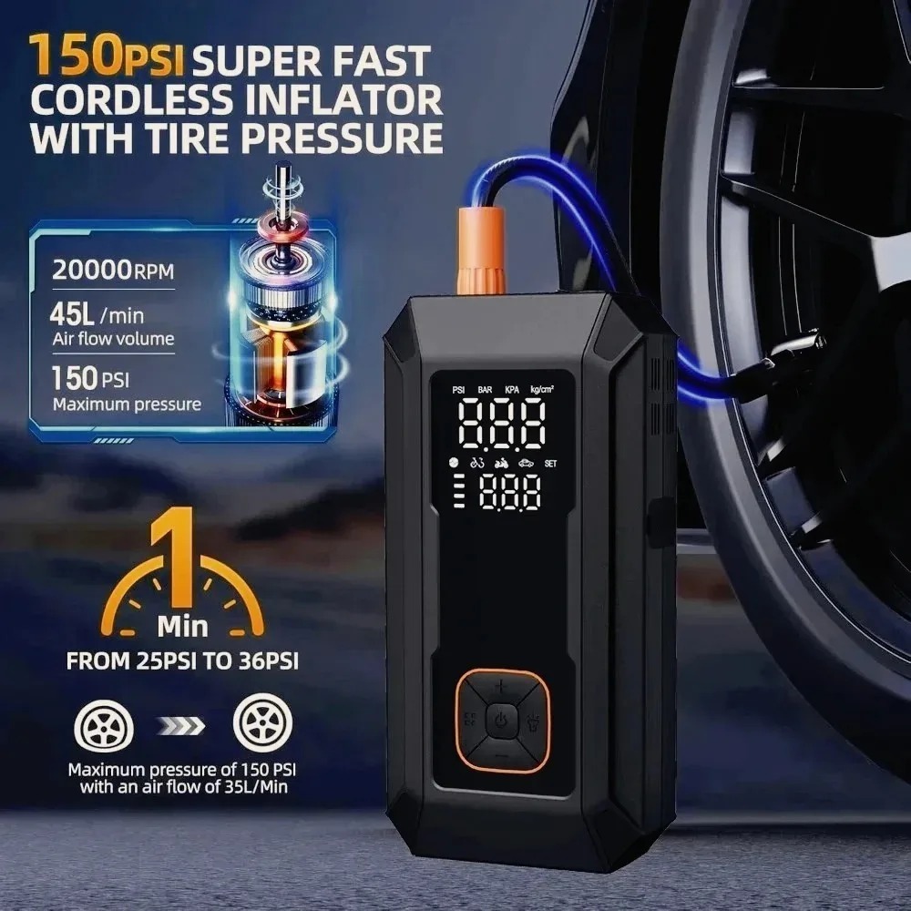 شاحن بطارية السيارة المحمول مع - مراجعة Jump Starter With Air Compressor وسعره